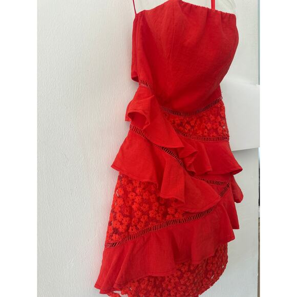 Selfie Leslie Aramis Strapless Lace & Ruffle Detail Dress Red Sz M Christmas - Picture 7 of 14